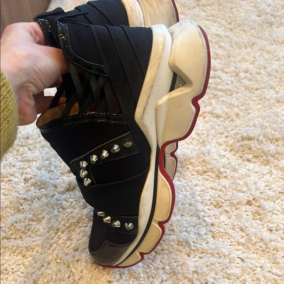 Authentic Christian Louboutin Black and Silver Studded Sneakers - Picture 10 of 11